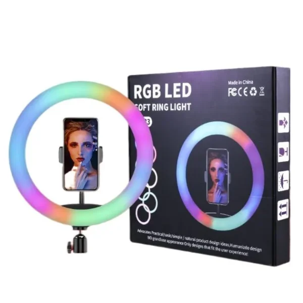 MJ33 RGB Ring Light 33cm Phone Clip Selfie Colorful MJ33 ( with out stand) Photography Lighting for Vlogging Short Video Light Kit, App Control 360° Full Color Changing LED Selfie Ring Light and Phone Holder